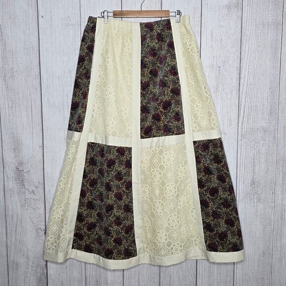 Chessa Davis Dresses & Skirts - VTG 70s Chessa Davis Boho Patchwork Maxi Skirt Lace Floral Cottagecore, sz Large